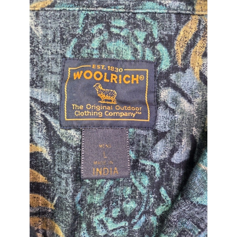 Woolrich Tropical Hawaiian Shirt Mens Large Green Palm Leaf Button Up Casual - Picture 5 of 9